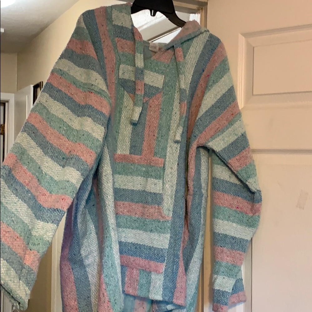 Pink, Blue, Green and White Striped Poncho